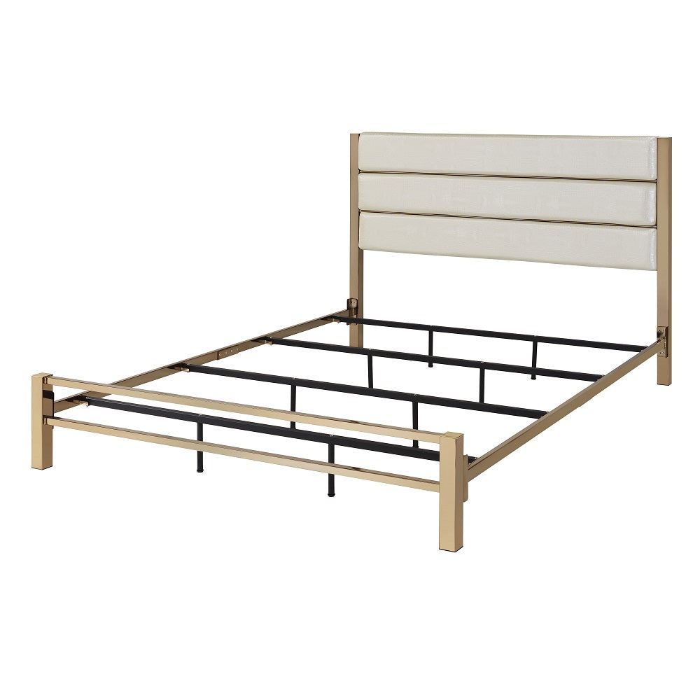 Acme - Myles EK Bed BD02023EK White & Champagne & Gold Finish