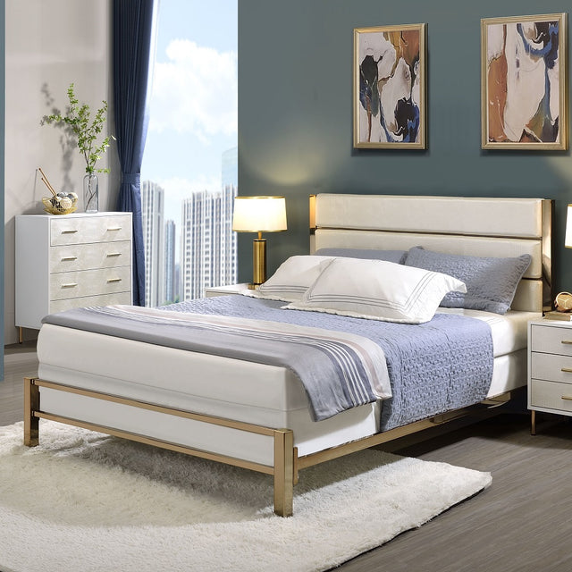 Acme - Myles Queen Bed BD02024Q White & Champagne & Gold Finish