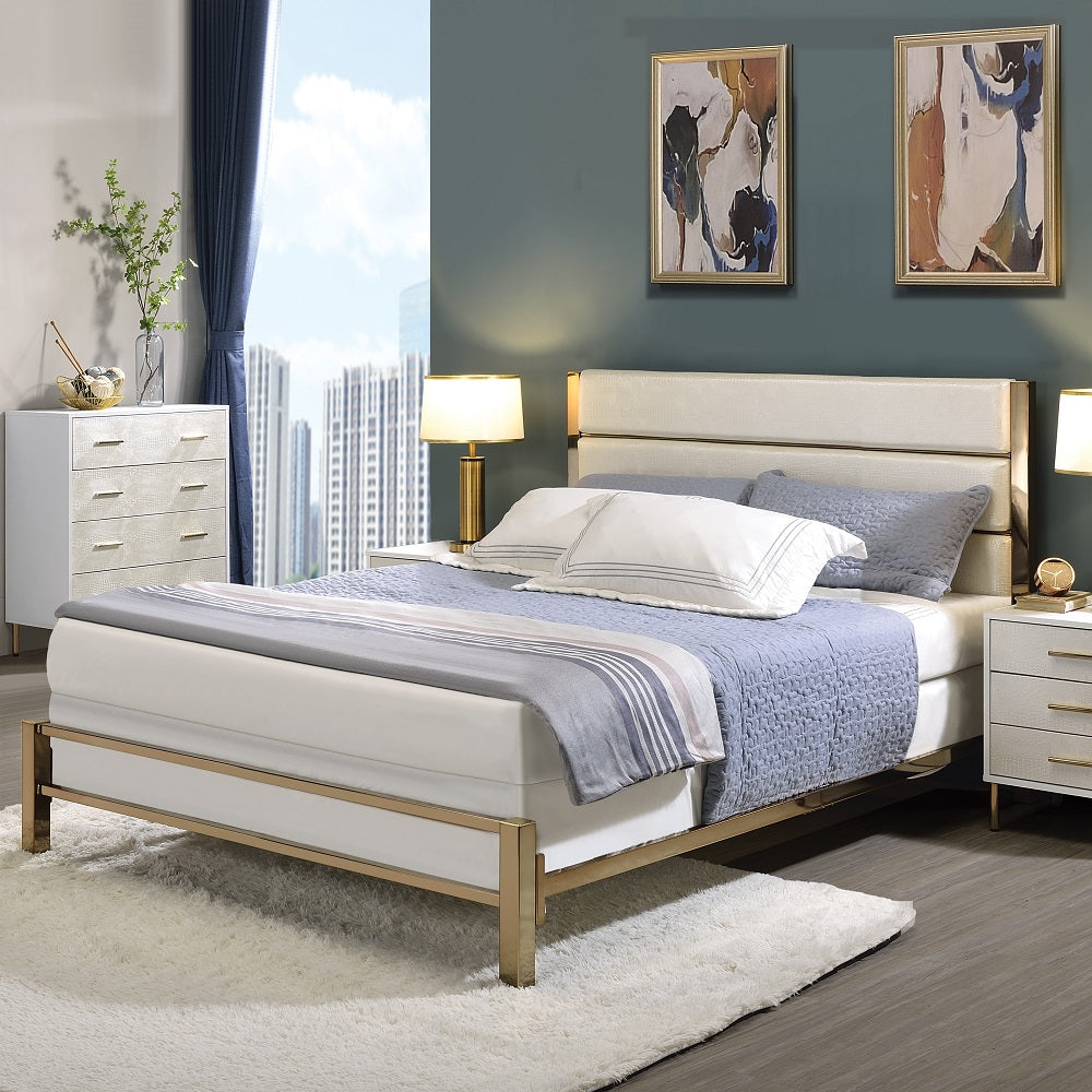 Acme - Myles Full Bed BD02025F White & Champagne & Gold Finish