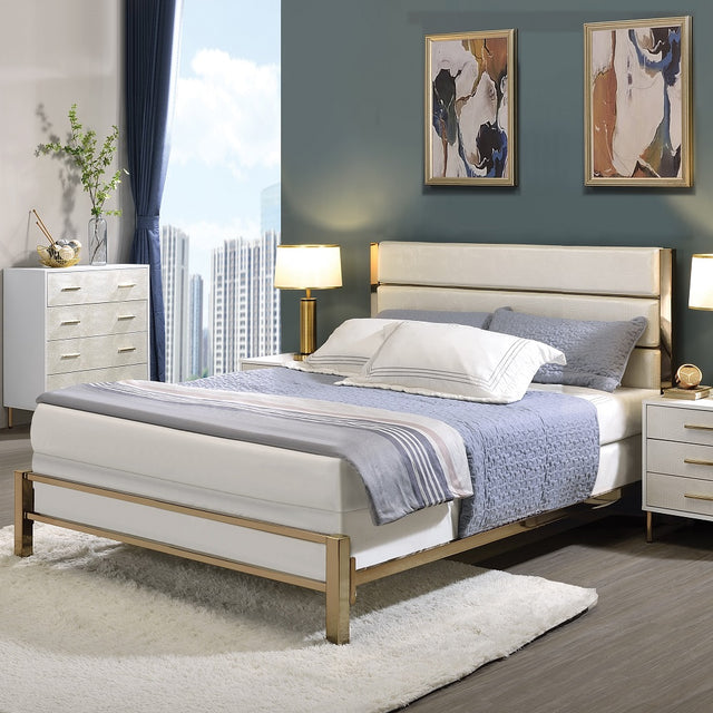 Acme - Myles Full Bed BD02025F White & Champagne & Gold Finish