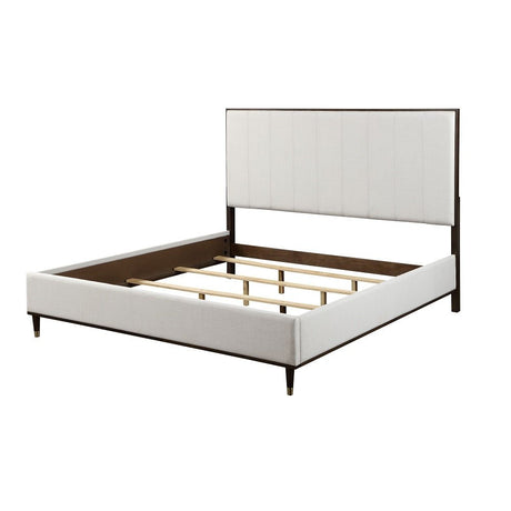 Carena EK Bed BD02026EK Light Gray Fabric & White & Brown Finish | Acme | Home Elegance USA