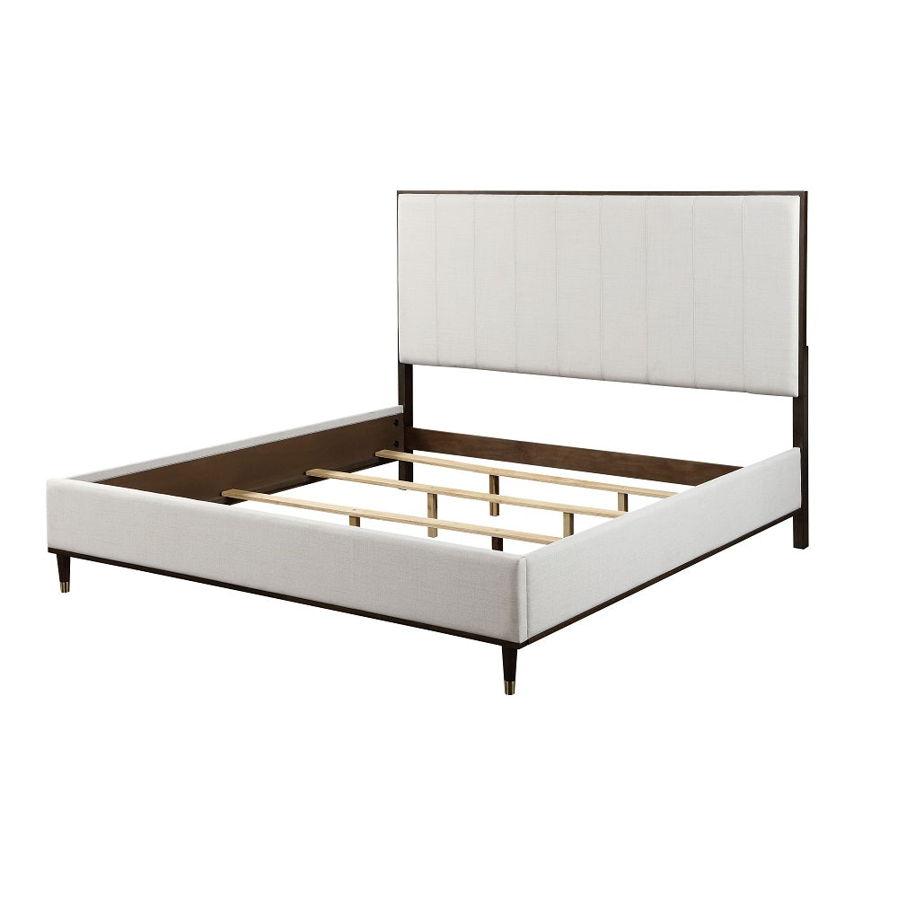 Acme - Carena EK Bed BD02026EK Light Gray Fabric & White & Brown Finish