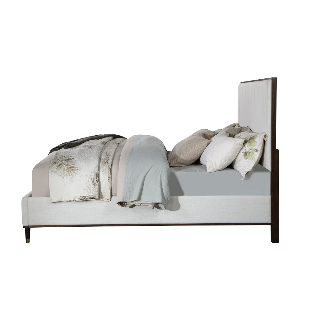 Acme - Carena EK Bed BD02026EK Light Gray Fabric & White & Brown Finish