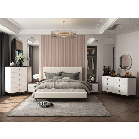 Carena EK Bed BD02026EK Light Gray Fabric & White & Brown Finish | Acme | Home Elegance USA
