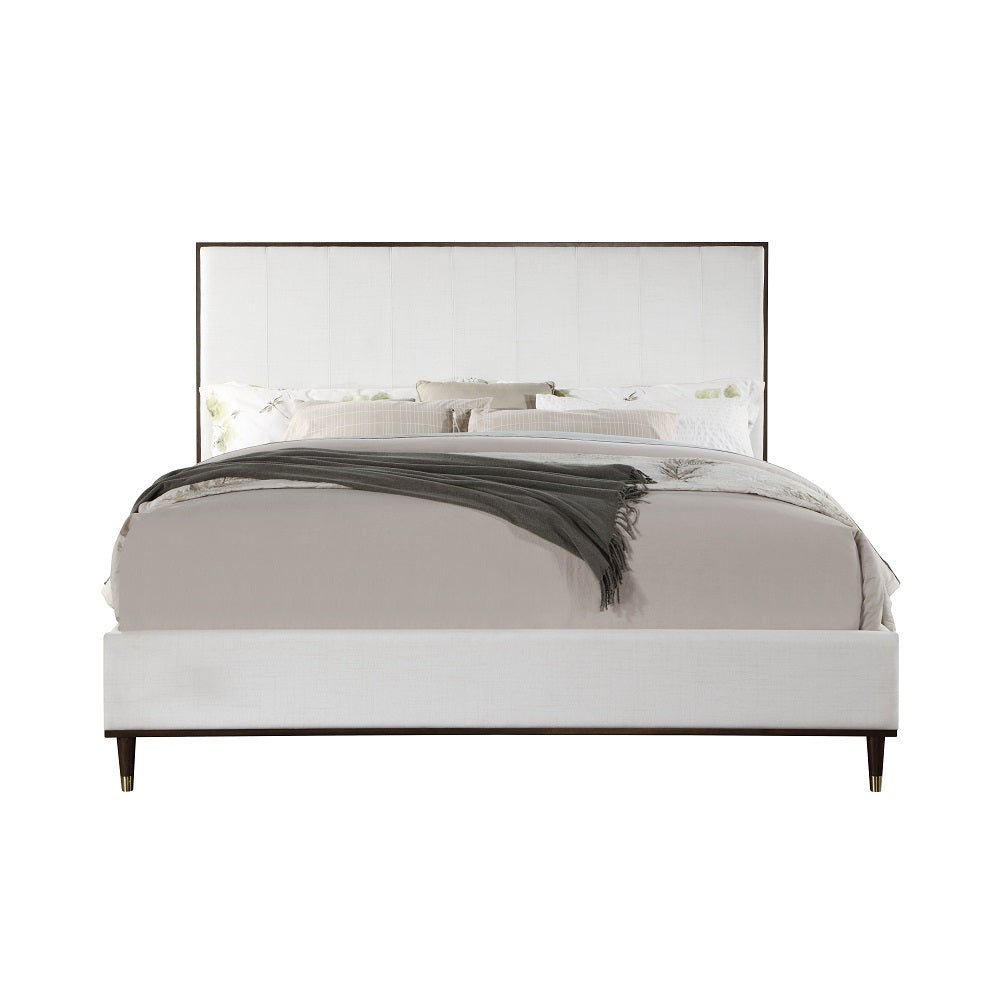 Acme - Carena Queen Bed BD02027Q Light Gray Fabric & White & Brown Finish