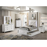 Acme - Skylar Twin Bed W/Led BD02033T Synthetic Leather & Pearl White Finish