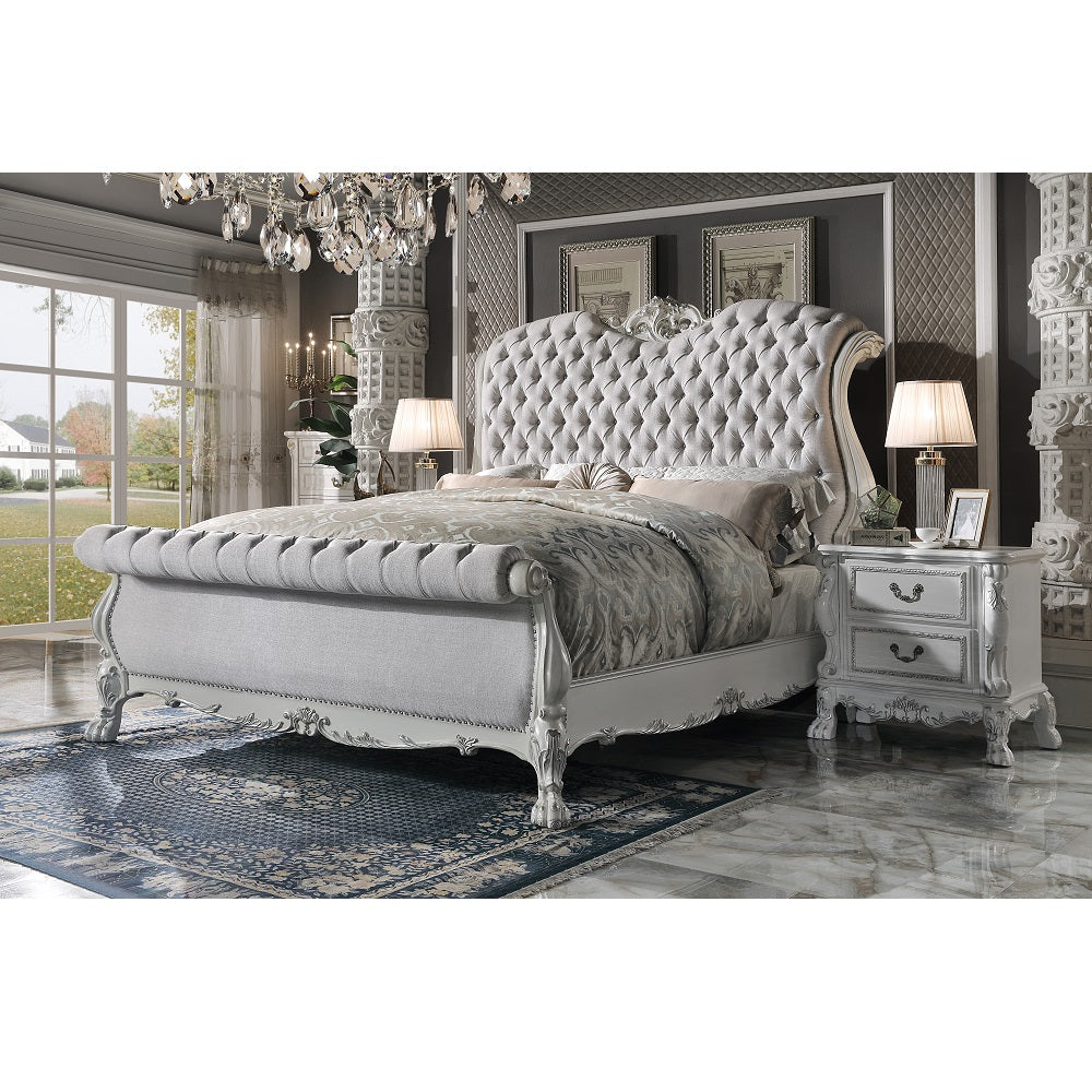 Acme - Dresden EK Bed BD02240EK Fabric & Bone White Finish