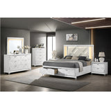 Acme - Skylar Queen Bed W/Led & Storage BD02248Q Synthetic Leather & Pearl White Finish