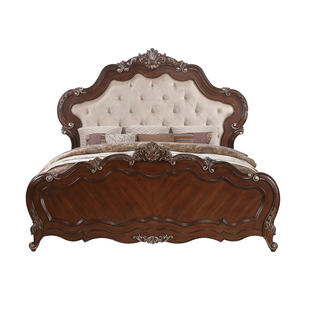 Acme - Latisha EK Bed BD02253EK Fabric & Antique Oak Finish