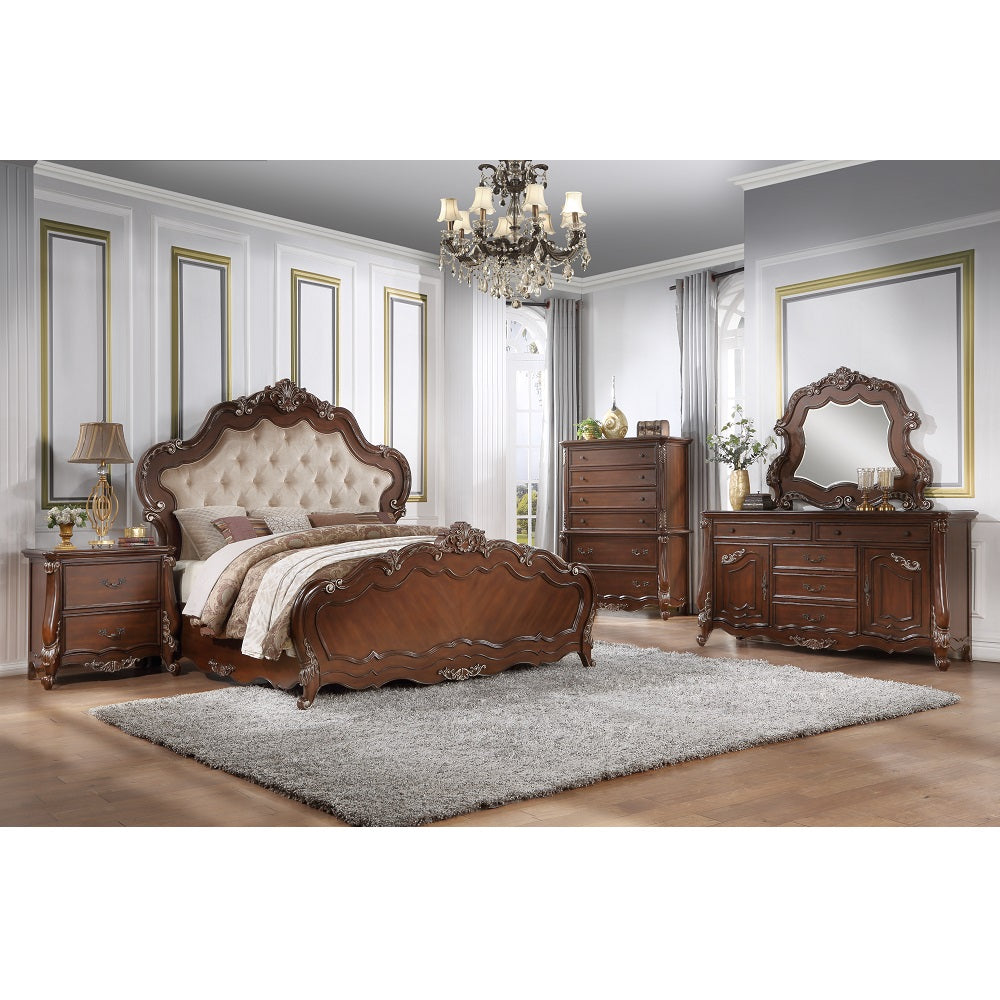 Acme - Latisha EK Bed BD02253EK Fabric & Antique Oak Finish