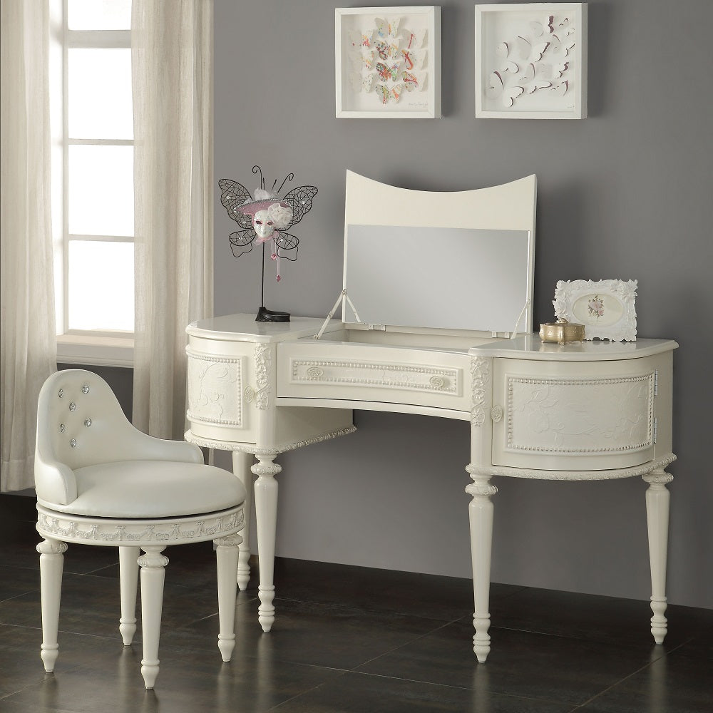 Acme - Dorothy Vanity Desk & Mirror BD02271 Ivory Finish