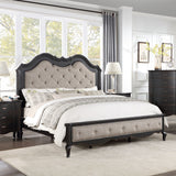 Acme - Chelmsford CK Bed BD02294CK Beige Fabric & Antique Black Finish