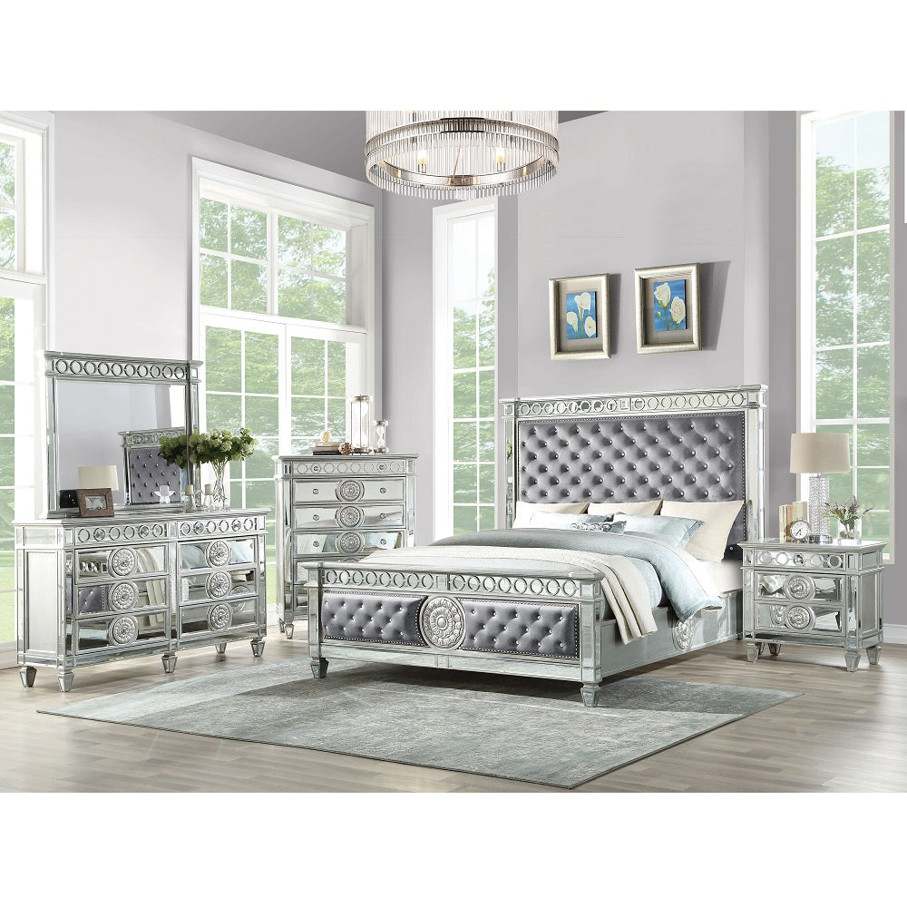 Acme - Varian Queen Bed BD02303Q Gray Velvet & Mirrored