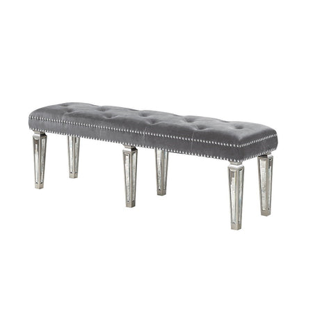 Acme - Varian Bench BD02304 Gray Velvet & Mirrored