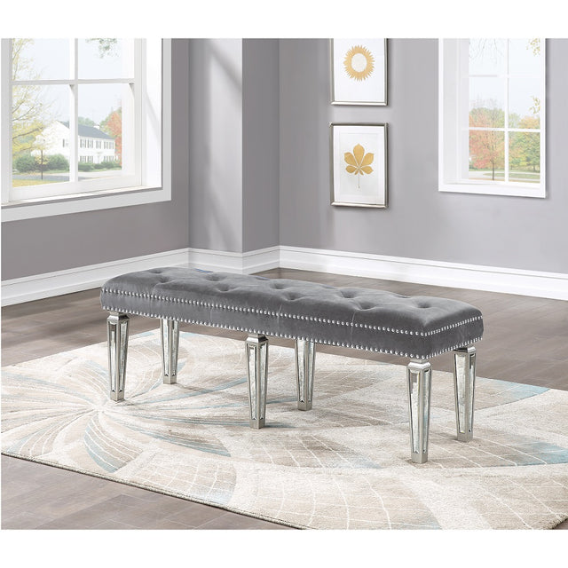 Acme - Varian Bench BD02304 Gray Velvet & Mirrored