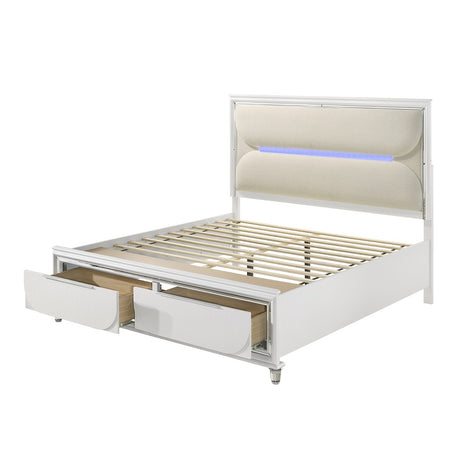 Acme - Tarian CK Bed W/Led & Storage BD02315CK White Boucle & Pearl White Finish