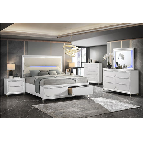 Acme - Tarian CK Bed W/Led & Storage BD02315CK White Boucle & Pearl White Finish