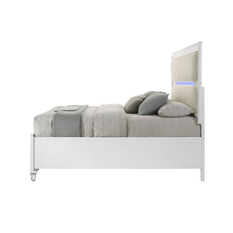 Acme - Tarian EK Bed W/Led & Storage BD02316EK White Boucle & Pearl White Finish