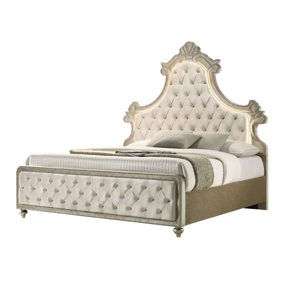 Acme - Lucienne EK Bed W/Led BD02334EK Beige Velvet