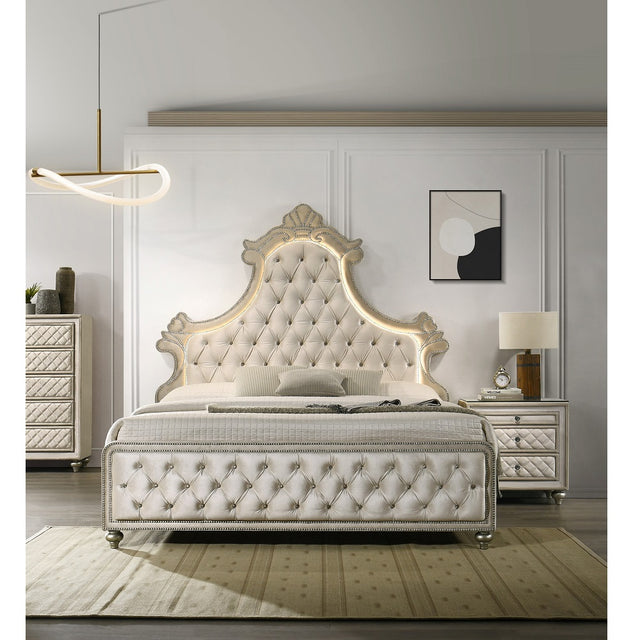 Acme - Lucienne EK Bed W/Led BD02334EK Beige Velvet