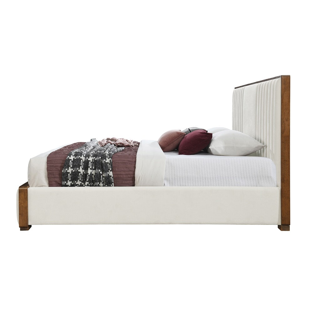 Acme - Kaleea EK Bed BD02467EK Beige Chenille & Walnut Finish