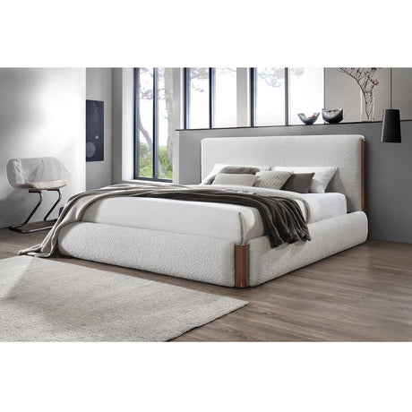 Acme - Sandro EK Bed BD02469EK White Boucle & Walnut Finish