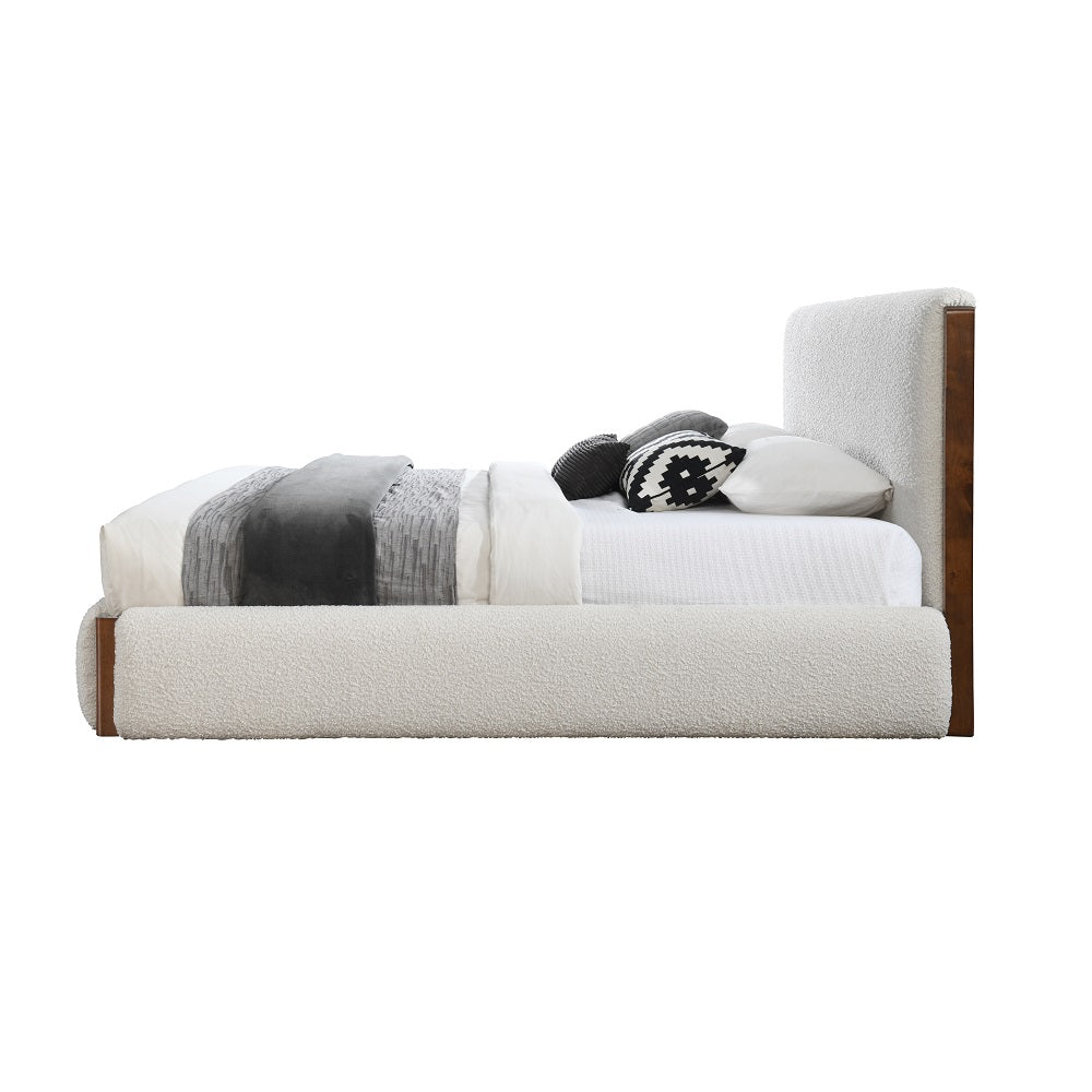 Acme - Sandro Queen Bed BD02470Q White Boucle & Walnut Finish