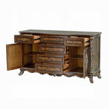 Decorative wooden sideboard with open doors on a white background