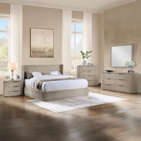 Leanna Queen Bed Light Oak Wood with Elegant Rounded Design - Acme Furniture - sold by Home Elegance USA