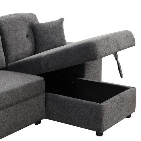 Reversible Sleeper Sectional Sofa Bed with Side Shelf and 2 Stools, Pull-Out L-Shaped Sofa Bed, Velvet Blue Black - sold by Home Elegance USA