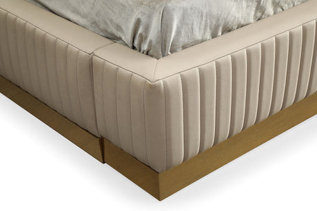 Eastern King Sterling Modern Beige Bonded Leather & Gold Bed