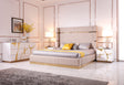 Queen Sterling Modern Beige Bonded Leather & Gold Bed - View Image 1