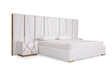 Queen Nixa Modern White Bonded Leather & Gold Bed - View Image 1