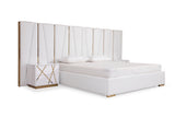 Queen Nixa Modern White Bonded Leather & Gold Bed - View Image 1