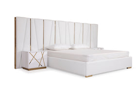 Queen Nixa Modern White Bonded Leather & Gold Bed - View Image 1