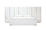 Eastern King Nixa Modern White Bonded Leather & Gold Bed