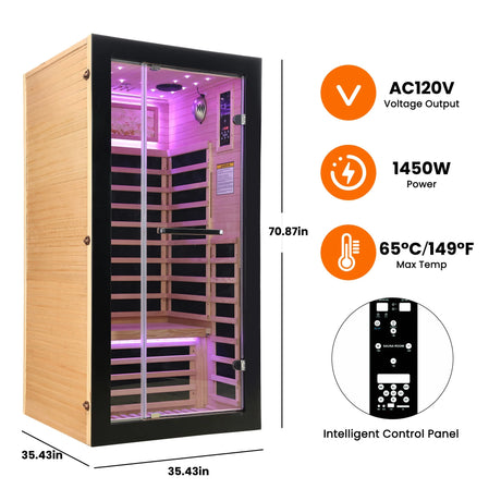 Single-Person Starlight Ceiling Far-Infrared Sauna Room – Hemlock Wood - sold by Home Elegance USA