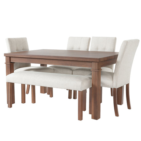 6-Piece Modern Dining Set, Rectangle Kitchen Table with 4 Upholstered Chairs & Bench, Ideal for Dining Room and Living Room, (Easy Assembly, Space Saving) - sold by Home Elegance USA