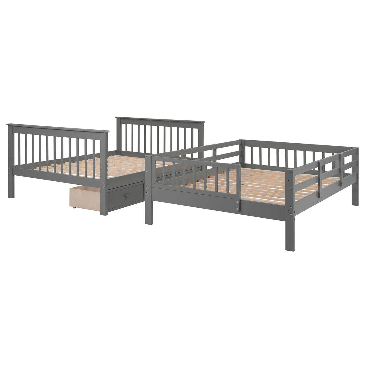 Stairway Full-Over-Full Bunk Bed with Drawer, Storage and Guard Rail for Bedroom, Gray (OLD SKU: LT100310AAE) - sold by Home Elegance USA