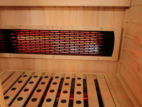 Hemlock Wood Low EMF FAR Infrared Sauna For Home with LED Control Panel and Tempered Glass Door - sold by Home Elegance USA