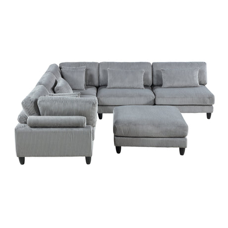 6pc Modular Sectional Set Gray Corduroy Upholstery 3x Armless Chairs 2x Corner Seats 1x Ottoman Pillows Living Room Furniture - sold by Home Elegance USA