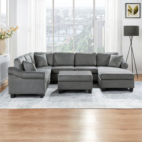 U-shaped Sectional Sofa Chenille Upholstered with Movable Storage Ottoman, Dark Gray, 111.8' - sold by Home Elegance USA