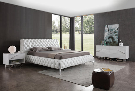 Eastern King Legend Modern White Bonded Leather Bed - View Image 1