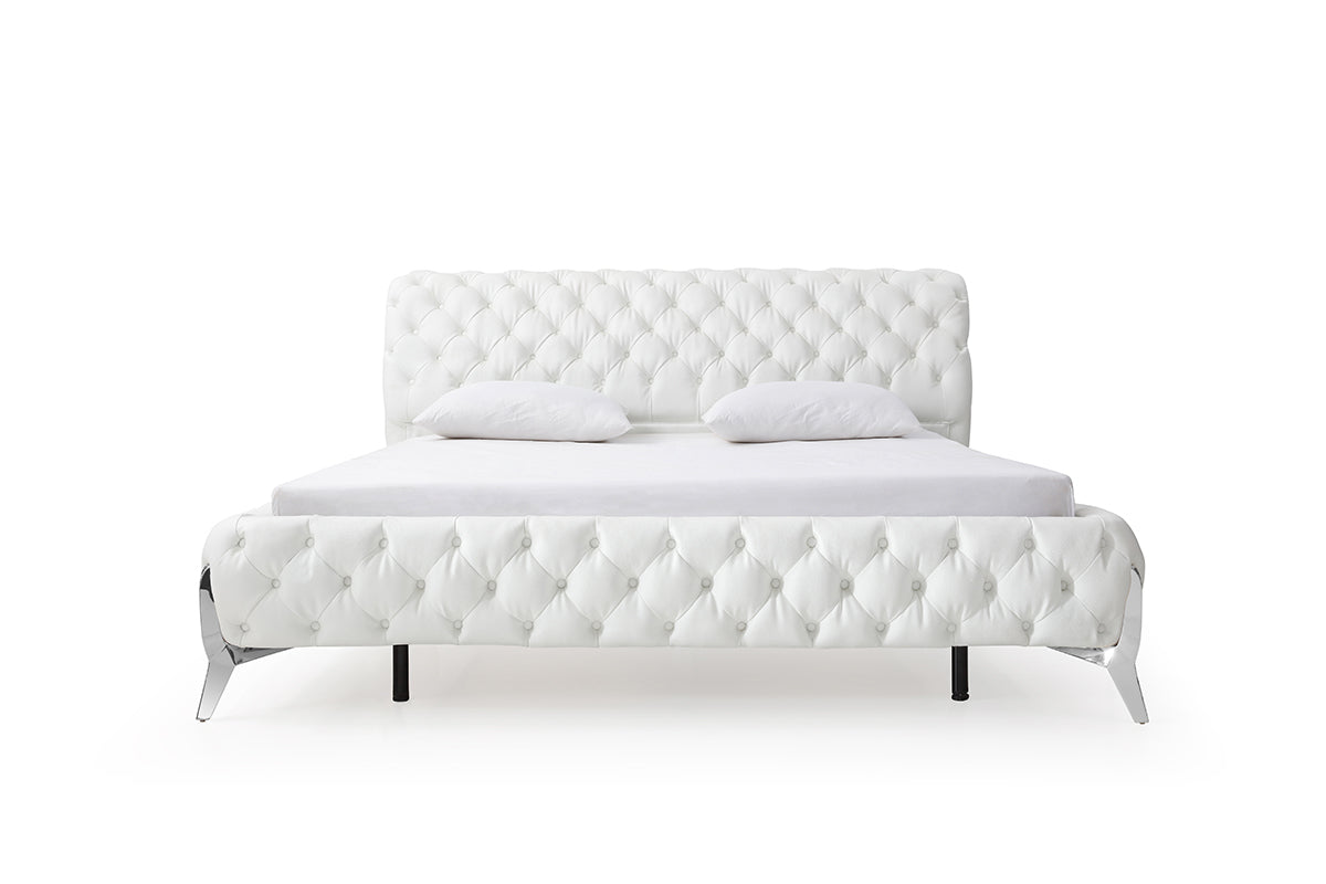 Eastern King Legend Modern White Bonded Leather Bed - View Image 1