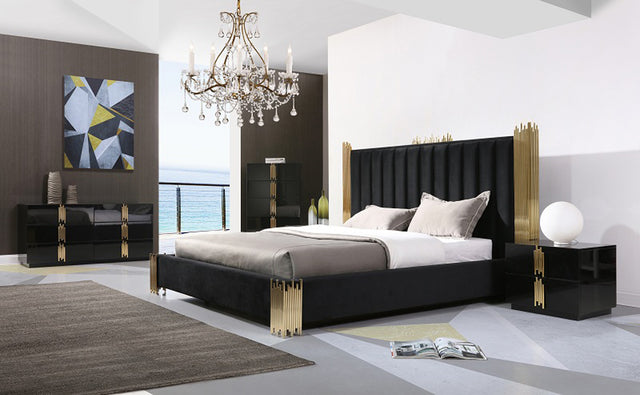 Queen Token Modern Black & Gold Bedroom Set - View Image 1