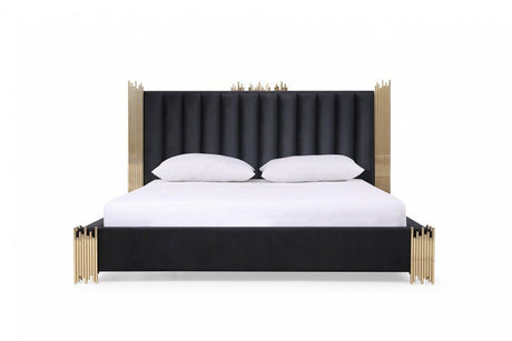 Token - Queen Modern Black + Gold Bed + Nightstands