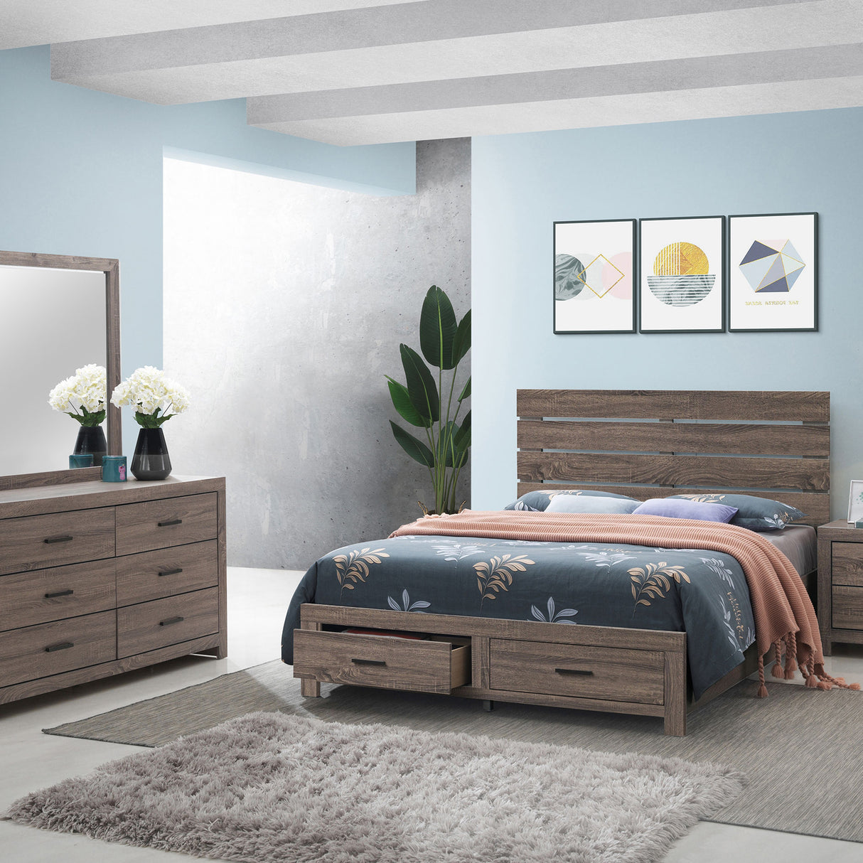 Sherwood Barrel Oak 4-piece Queen Bedroom Set
