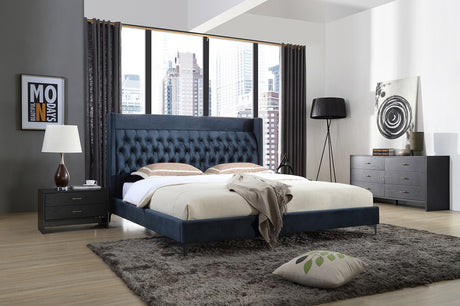 Eastern King Wales Modern Blue Fabric Bed - View Image 1