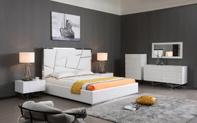 Queen Chrysler Modern White Bonded Leather Bed - View Image 1