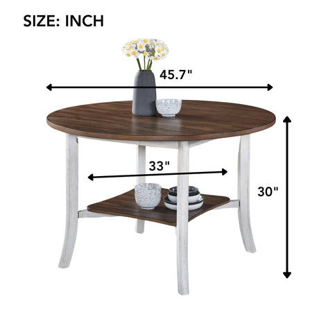 WOODHOMER 5-Piece Round Dining Set, 1 Table with 4 X-Back Chairs, Two-Tone Antique White & Walnut Finish, Space-Saving Kitchen & Dining Furniture - sold by Home Elegance USA